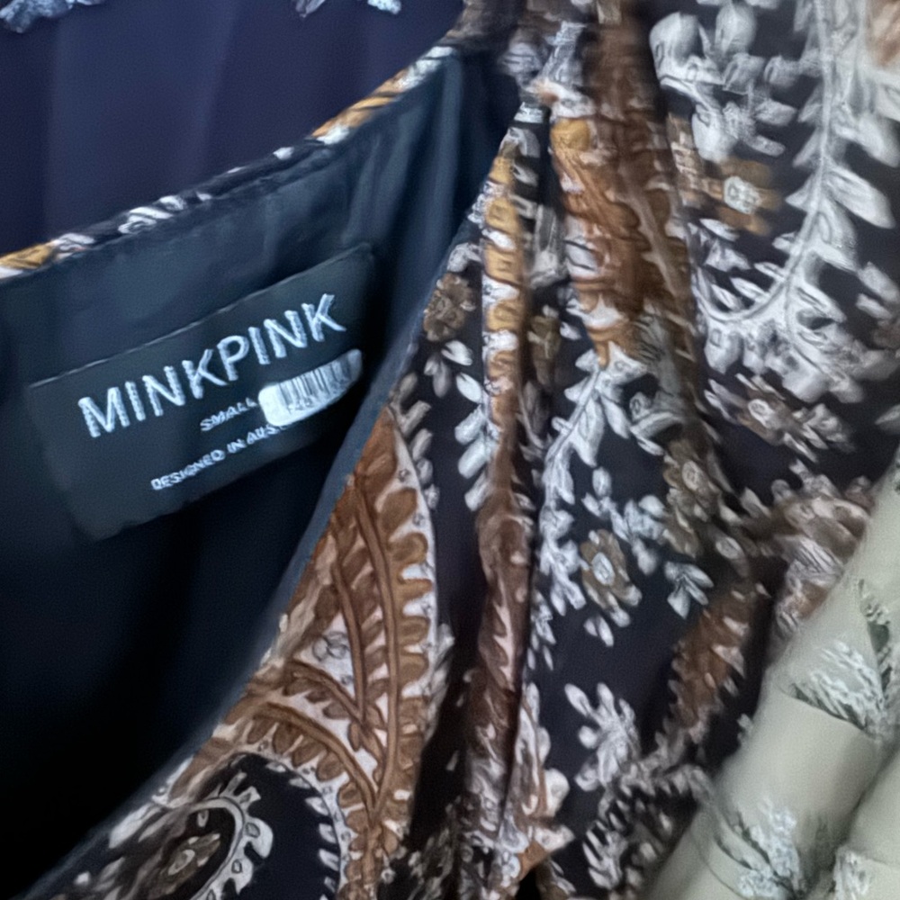 MINKPINK Black and Brown babydoll Paisley Long Sleeve mini Dress Small - Picture 4 of 7